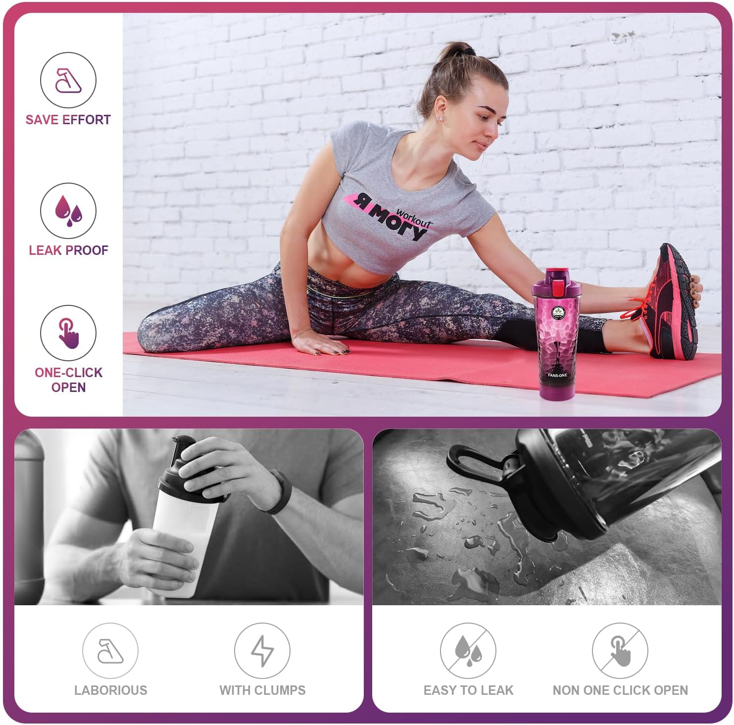 Botella mezcladora eléctrica de proteínas, botellas mezcladoras con cerradura de 24 onzas, fabricadas con Tritan, sin BPA, vaso mezclador recargable