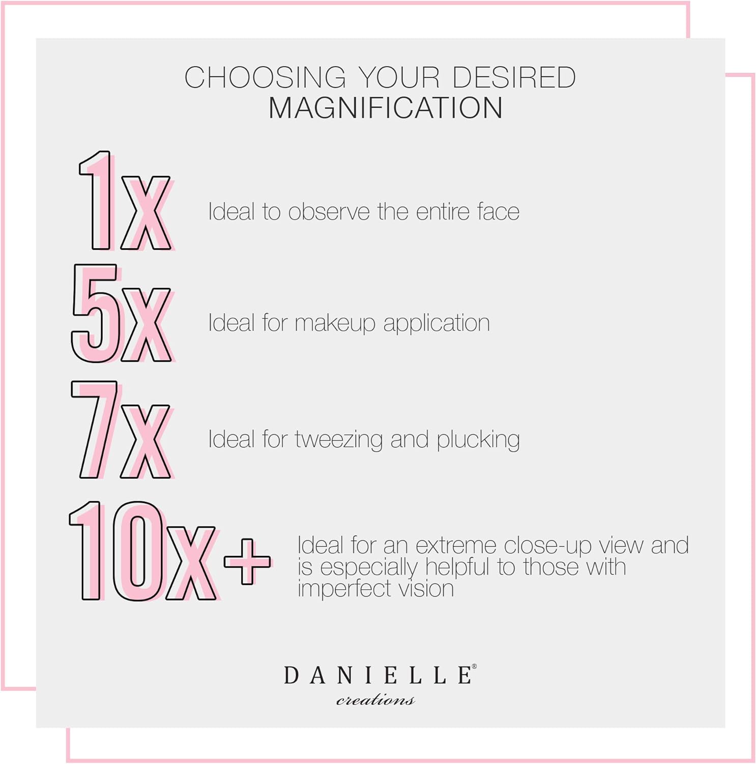 Danielle Creations – Espejo de maquillaje redondo portátil de dos caras de 6.75 pulgadas, suave al tacto antideslizante con rotación de 360, aumento