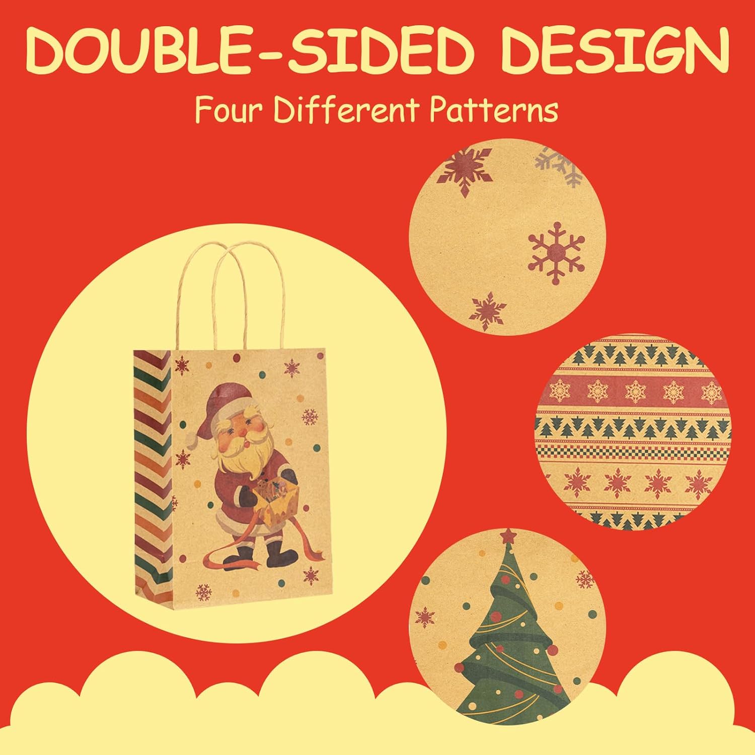 RACETOP 24 bolsas pequeñas de regalo de Navidad con asas, 4 diseños de bolsas de papel kraft de Navidad para bolsas de regalos de Navidad, recuerdos