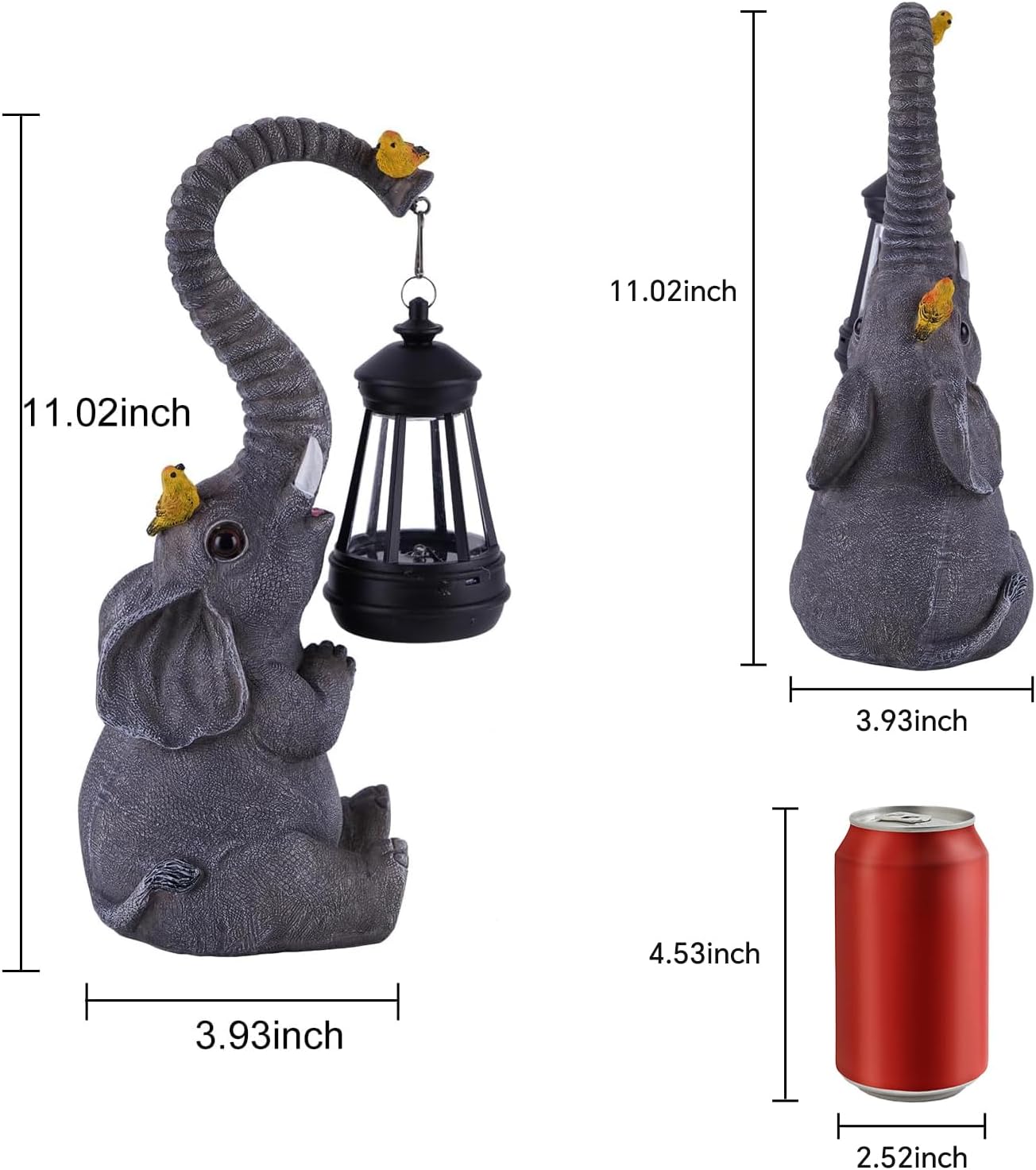 Luces solares de estatuas de jardín al aire libre, figuras de elefante con bonitos pájaros decoración de escultura de jardín, regalos de madre de