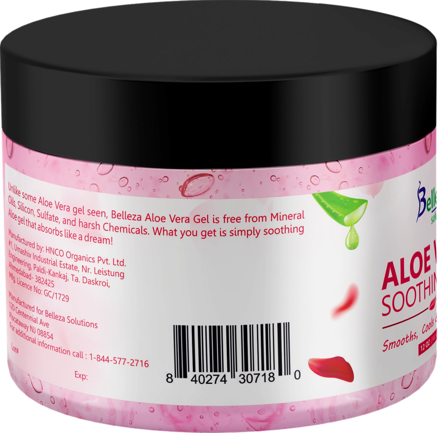 Gel calmante de aloe vera de aloe 100% puro recién cortado, grande, 12 onzas, vegano, sin perfume, para cara, piel, cabello, alivio de quemaduras