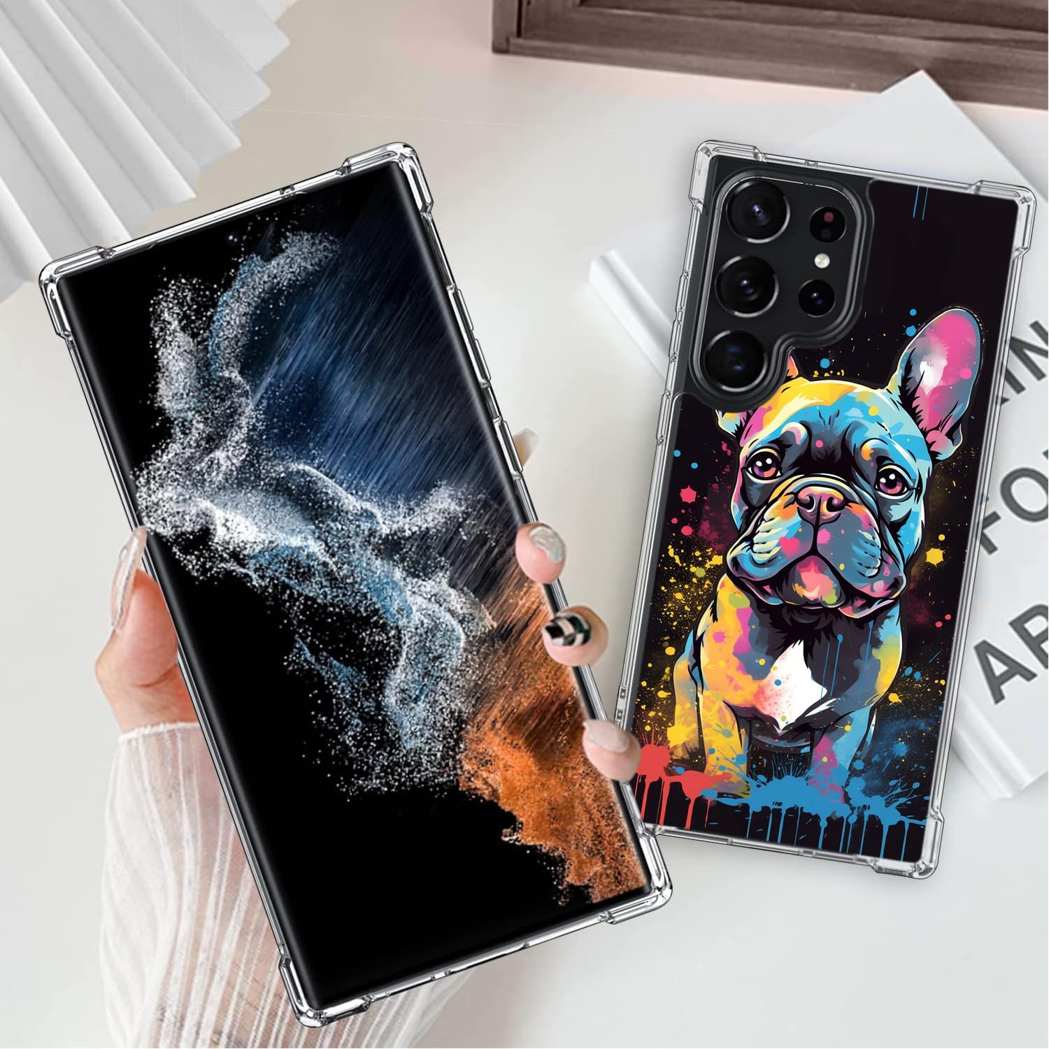 Funda de Bulldog Francés para S23 Ultra, PC duro + TPU Bumper Funda protectora transparente compatible con Samsung Galaxy S23 Ultra (no para S23S23