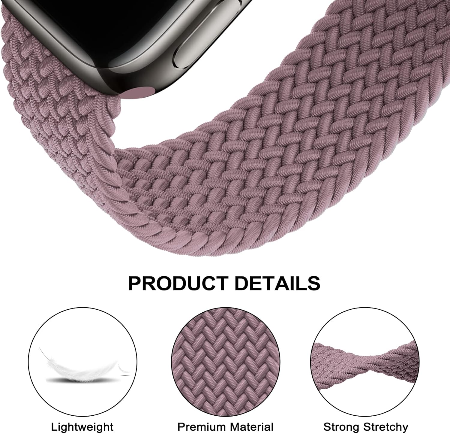 Paquete de 4 correas trenzadas Solo Loop compatibles con Apple Watch de 1.929 in 1.772 in 1.732 in 1.654 in para mujeres y hombres, correas