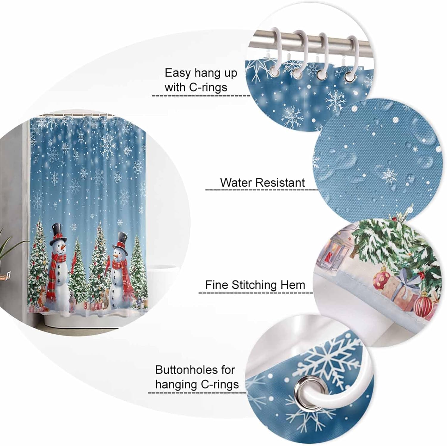 LBHAUSE Cortina de ducha de tela impermeable con diseño de muñeco de nieve de Navidad para decoración de baño, cortinas de baño de Navidad, bañeras,