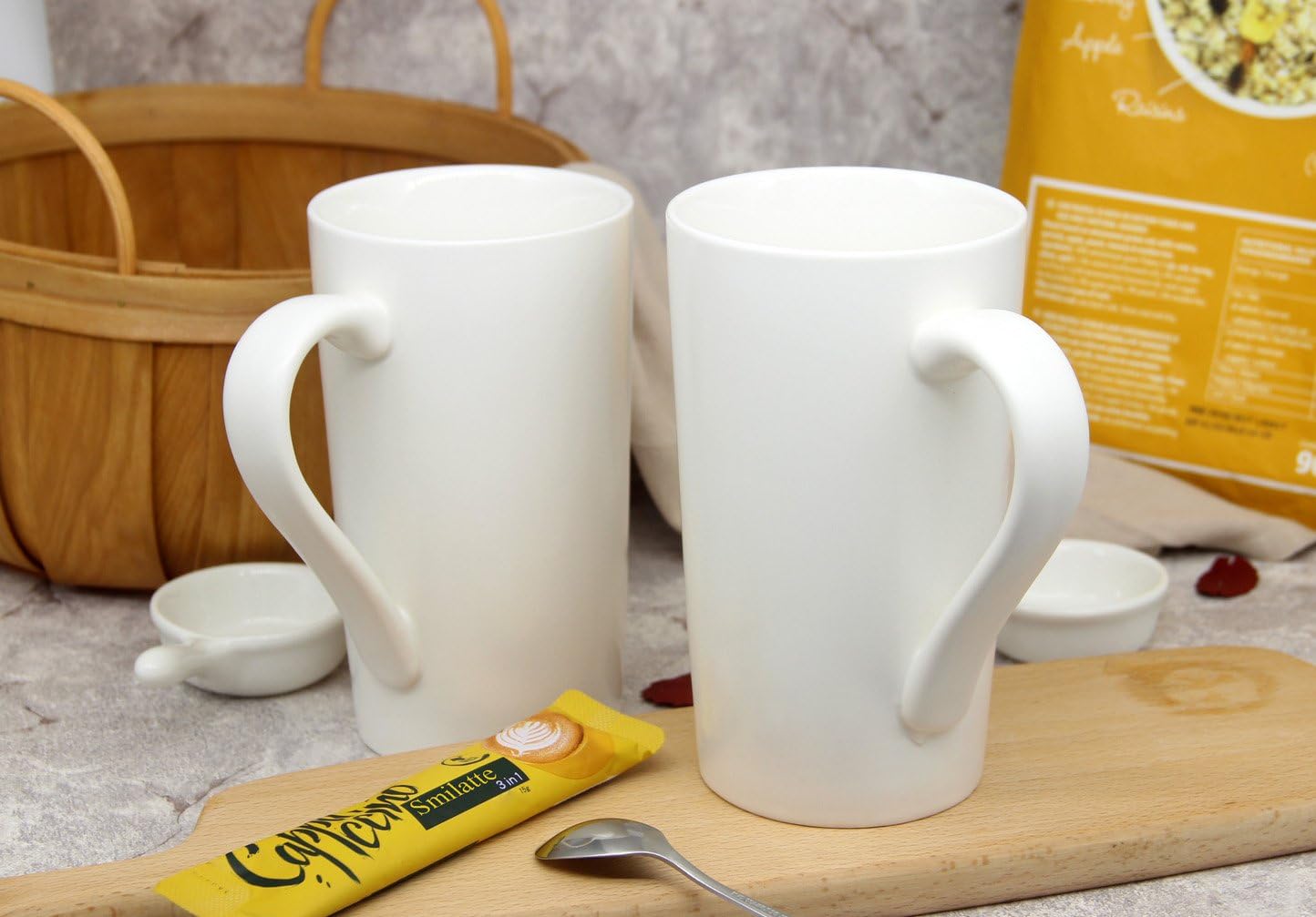 Smilatte M007 – Tazas de café grandes de 20 onzas, taza de cerámica lisa y alta con asa para papá y hombre, juego de 2, color blanco