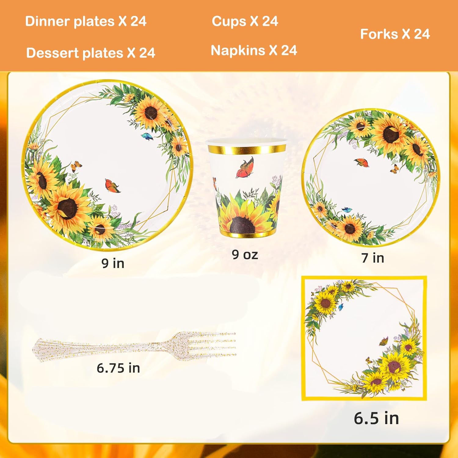 Suministros de fiesta de girasol, juego de platos y servilletas de girasol, platos desechables de girasol, tazas de fiesta, servilletas y cubiertos