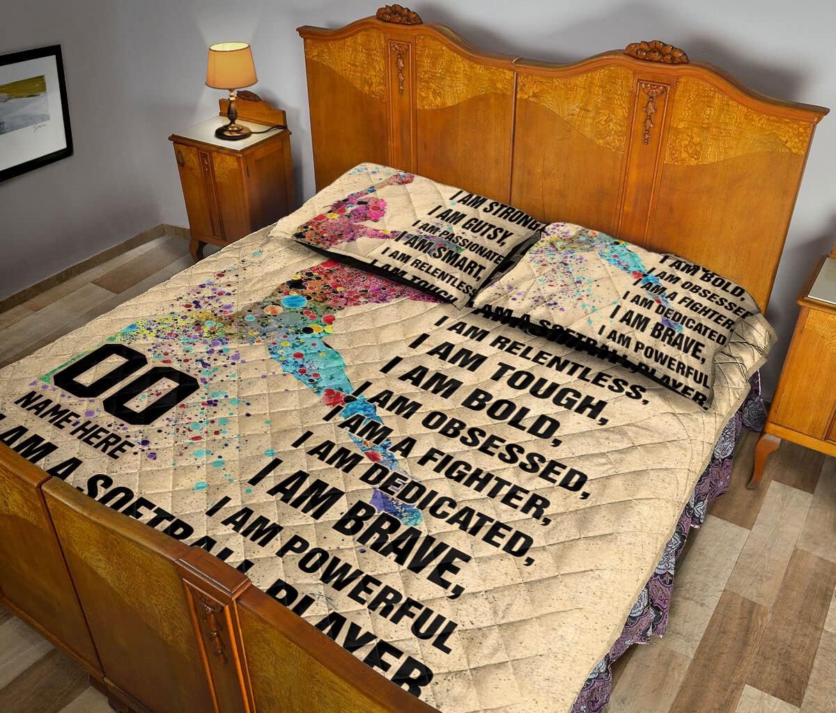 OhaPrints Juego de ropa de cama y fundas de almohada personalizadas, con texto en inglés “I Am Strong I Am A Softball Player, color beige, con