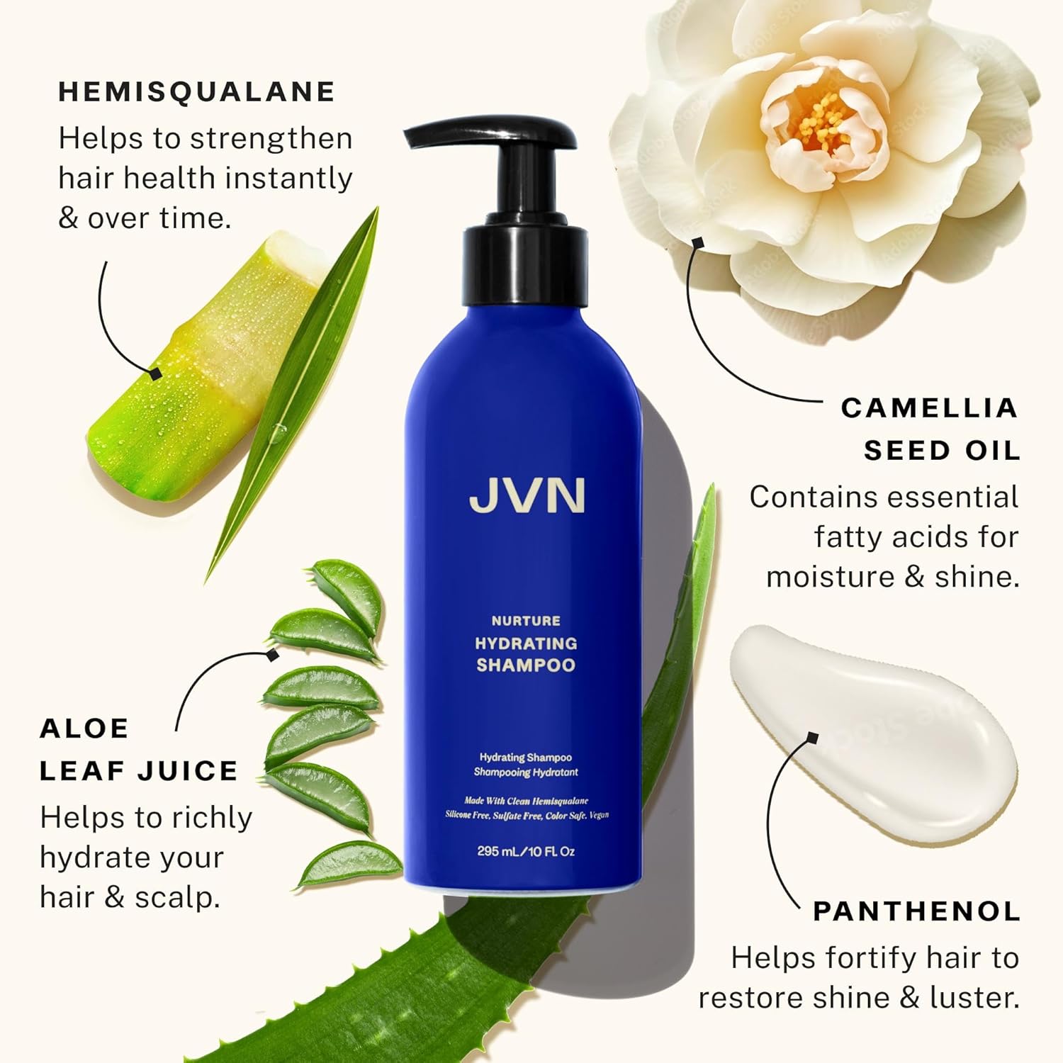 JVN Champú hidratante Nurture  Nuevo y mejorado  Champú hidratante instantáneo y nutritivo profundo para cabello seco (10 onzas líquidas)