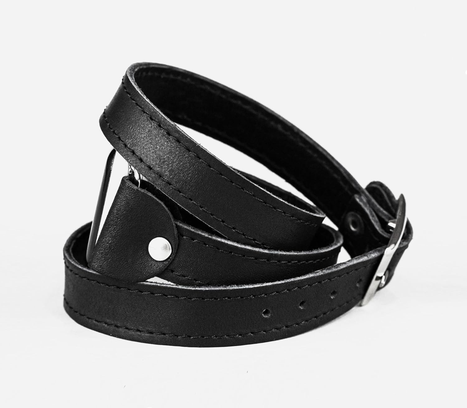 Leather double wrap band strap compatible with Apple watch 38mm 40mm 41mm 42mm 44mm 45mm 49mm, Handmade UA 1875st (black leather black thread