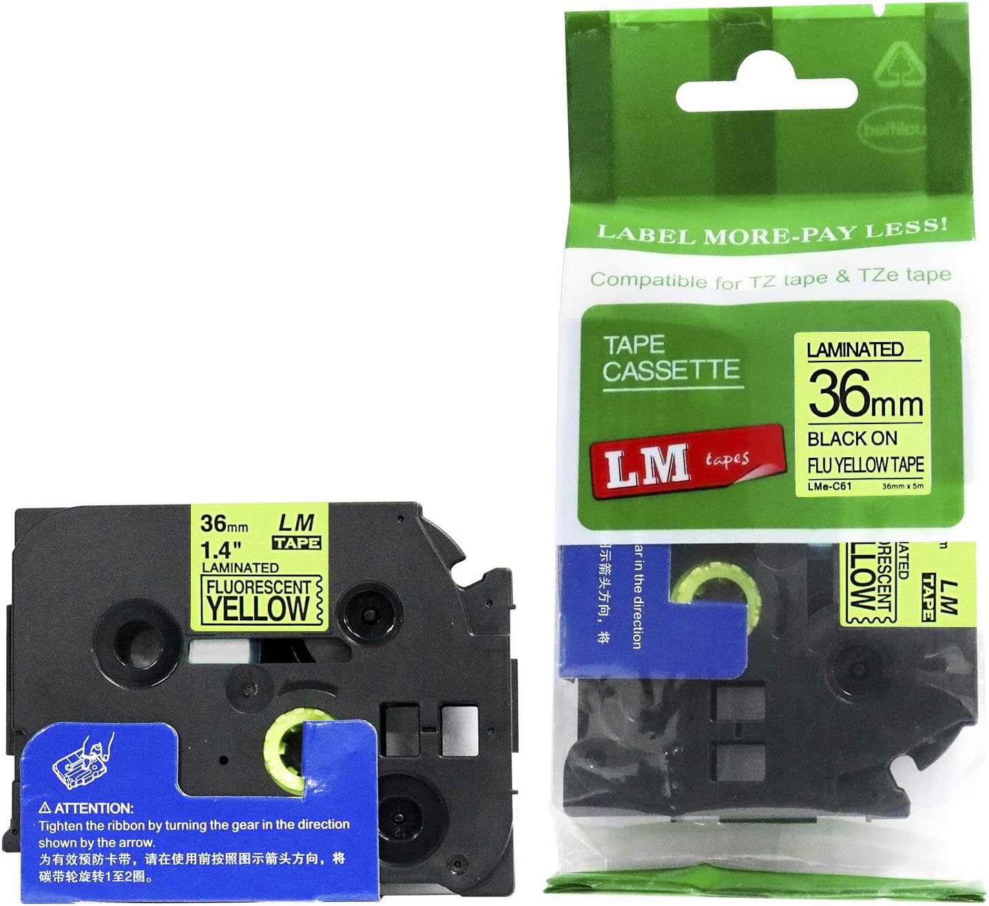 1 paquete de cinta de etiquetas LMeC61 Premium de 1.5 pulgadas con impresión negra en amarillo brillante, compatible con Brother TZe-C61 P-Touch