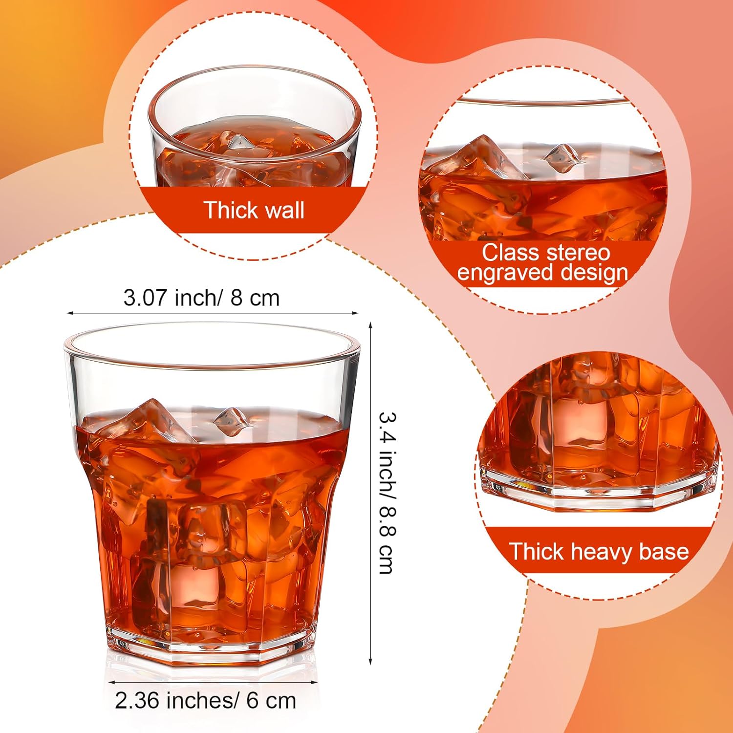 Tioncy 30 vasos de whisky acrílicos de 9 onzas, vasos de chupito para licor, vasos de cerveza irrompibles apilables para agua potable, vodka,