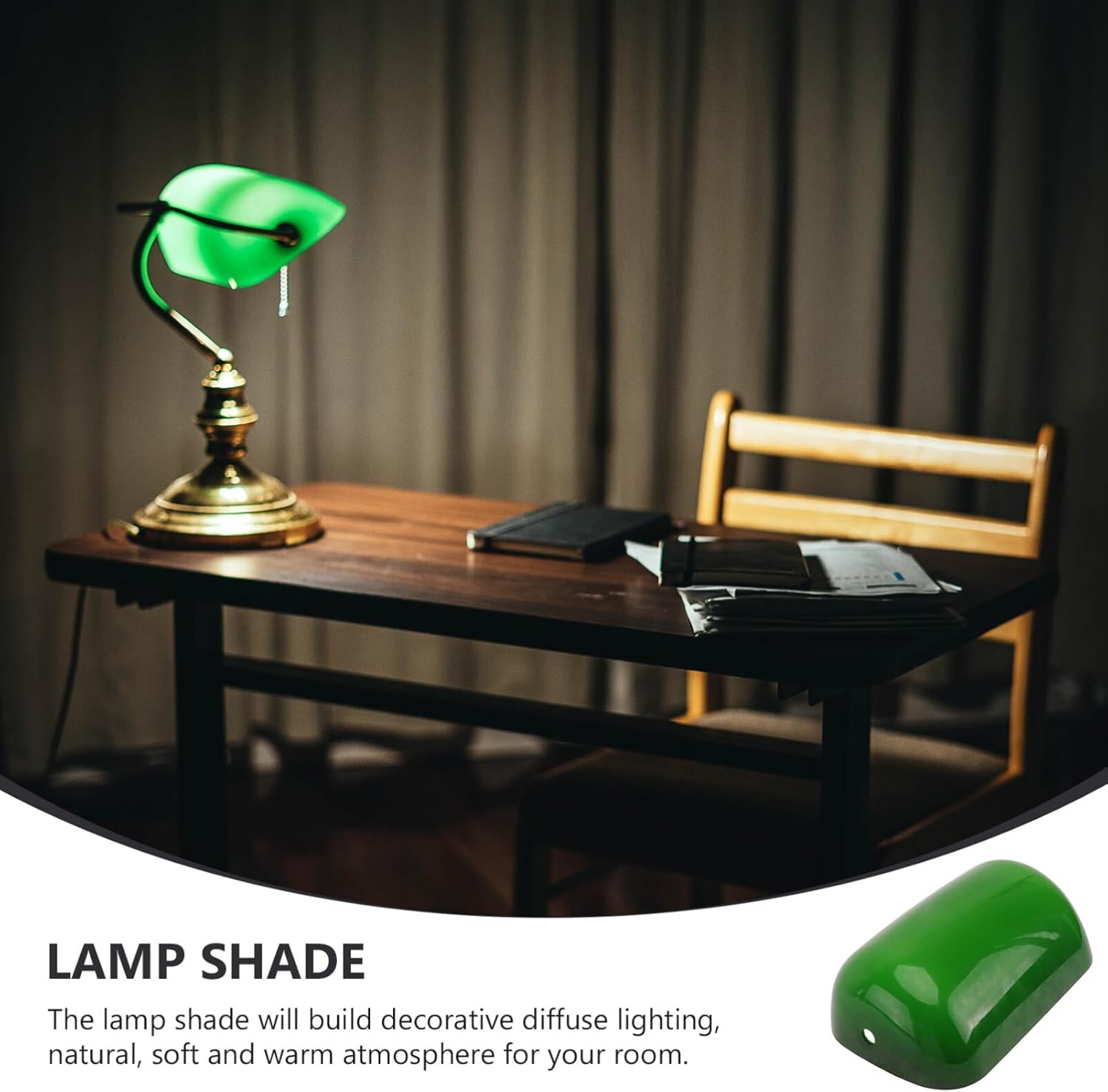 Lurrose Pantalla de cristal verde para lámpara de banqueros de repuesto para banqueros, lámpara de escritorio de banqueros verdes, pantalla de