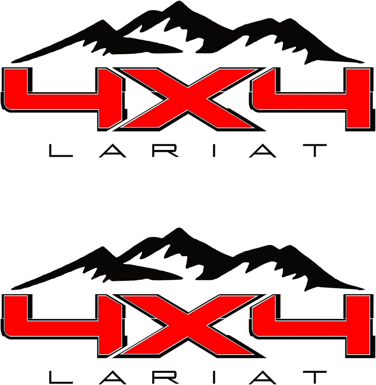 4X4 Mountain Bedside Vinyl Decal for Ford Lariat Trucks Red with Matte Black Outline