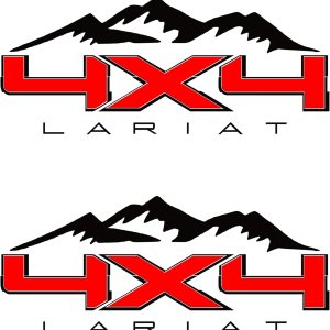 4X4 Mountain Bedside Vinyl Decal for Ford Lariat Trucks Red with Gloss Black Outline 4X4 Mountain Bedside Vinyl Decal for Ford Lariat Trucks Red with Gloss Black Outline