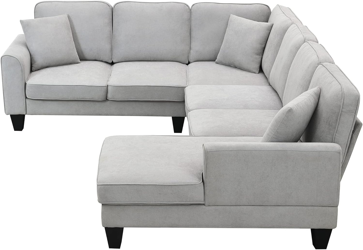 Sofá modular modular en forma de U de 7 asientos para sala de estar, apartamento, oficina con 3 almohadas, 108 pulgadas, gris claro