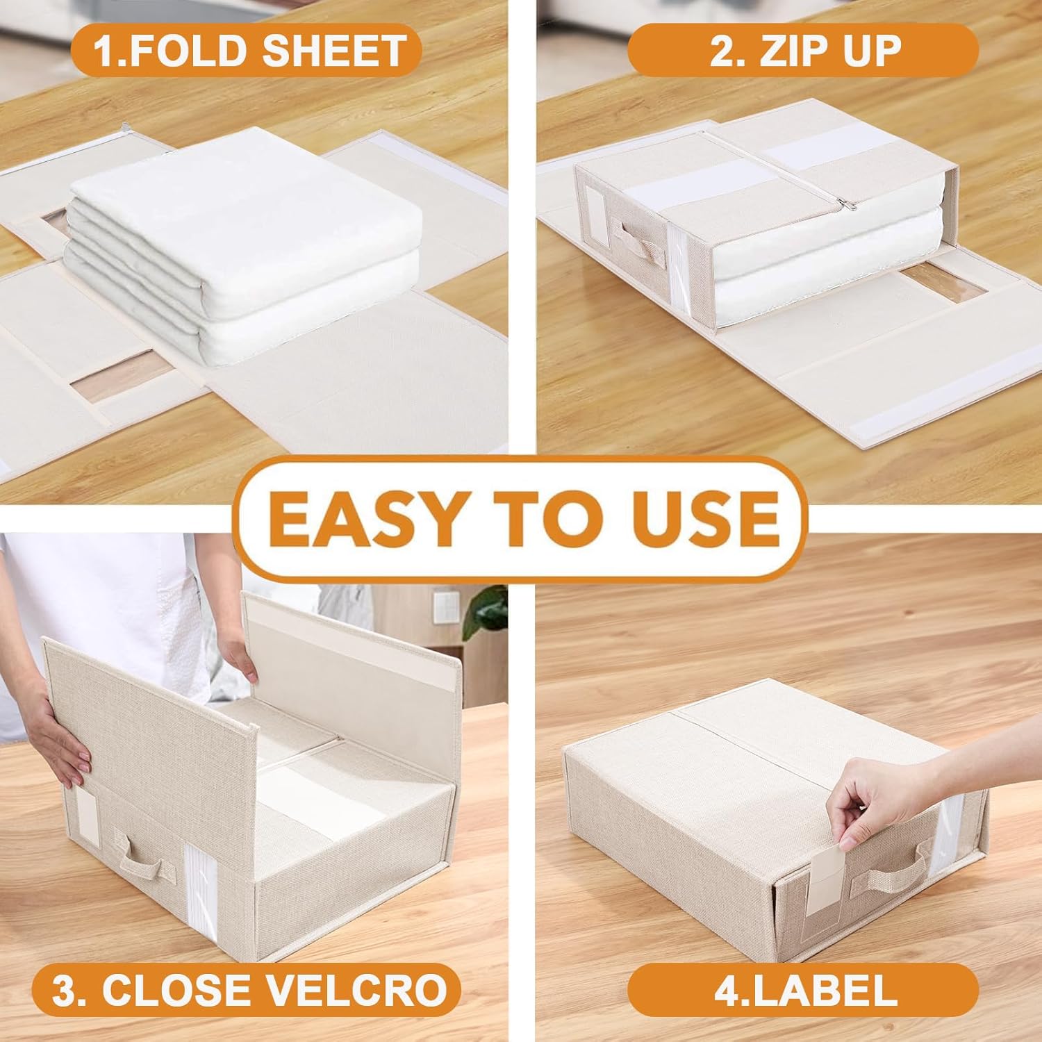 Paquete de 2 organizadores de sábanas y almacenamiento organizador de sábanas y mantas organizador plegable de sábanas de cama con ventanas XL