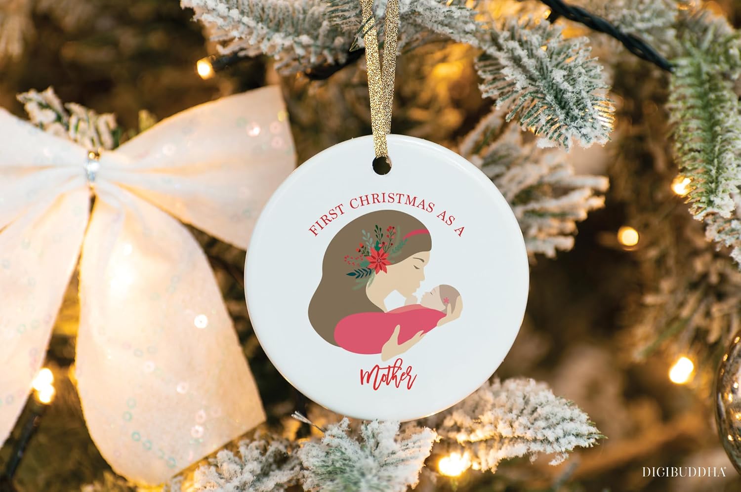 DIGIBUDDHA First Christmas as a Mother Ornament Gift Beautiful Porcelain Family Keepsake Present to New Mommy Daughter Mom of Newborn Girl Child 3″