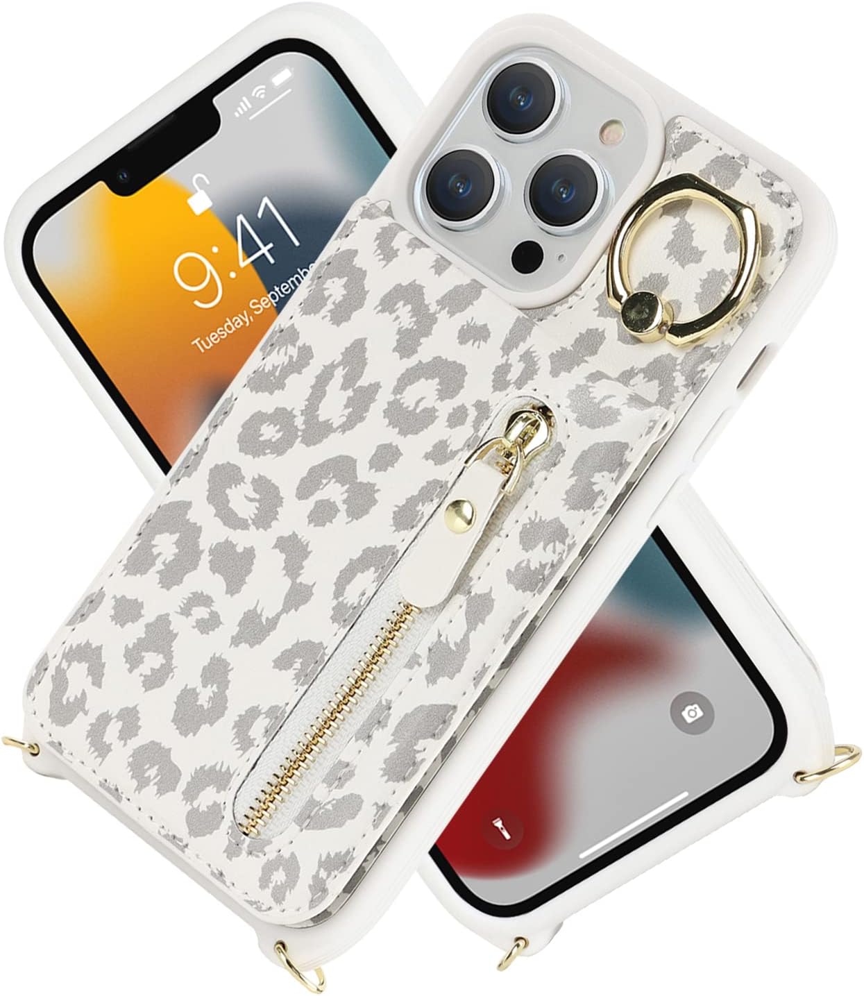 Jaorty Funda para iPhone 13 Pro para mujer con tarjetero, funda para iPhone 13 Pro con correa, funda cruzada con ranuras para tarjetas de crédito,