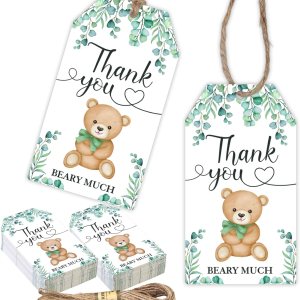 Etiquetas de agradecimiento con texto en inglés “Bear Thank You”, 50 etiquetas de regalo verdes con cuerda para baby shower, etiquetas de regalo de Etiquetas de agradecimiento con texto en inglés “Bear Thank You”, 50 etiquetas de regalo verdes con cuerda para baby shower, etiquetas de regalo de