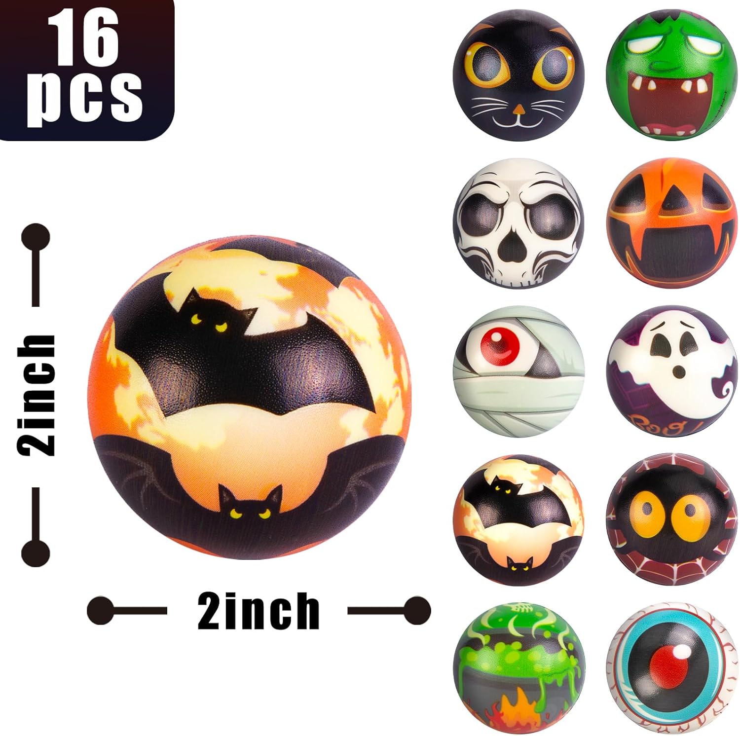 3 otters 16 bolas de estrés para niños, bolas de estrés de Halloween, regalos de fiesta de Halloween, bolas para apretar, juguetes para aliviar el