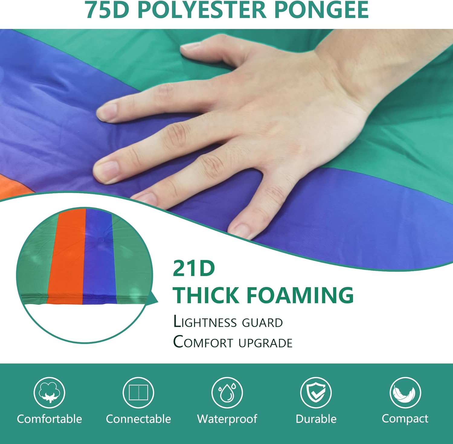Colchoneta de dormir para campamento, colchón ligero de espuma viscoelástica con almohada, almohadilla de campamento autoinflable de 1.2 pulgadas de