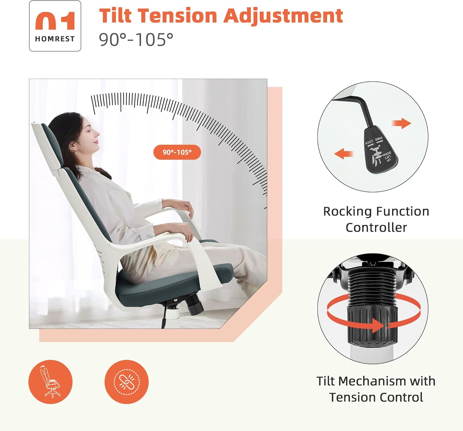 HOMREST Silla de escritorio de oficina, silla de oficina ejecutiva con asiento y respaldo ajustables, silla de oficina con respaldo alto para