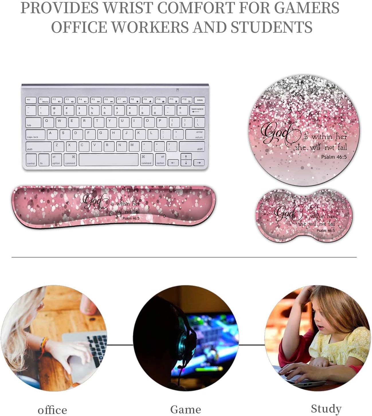 Reposamuñecas para teclado + alfombrilla para mouse + reposamuñecas para mouse + posavasos, espuma viscoelástica ergonómica, juego de 4 alfombrillas