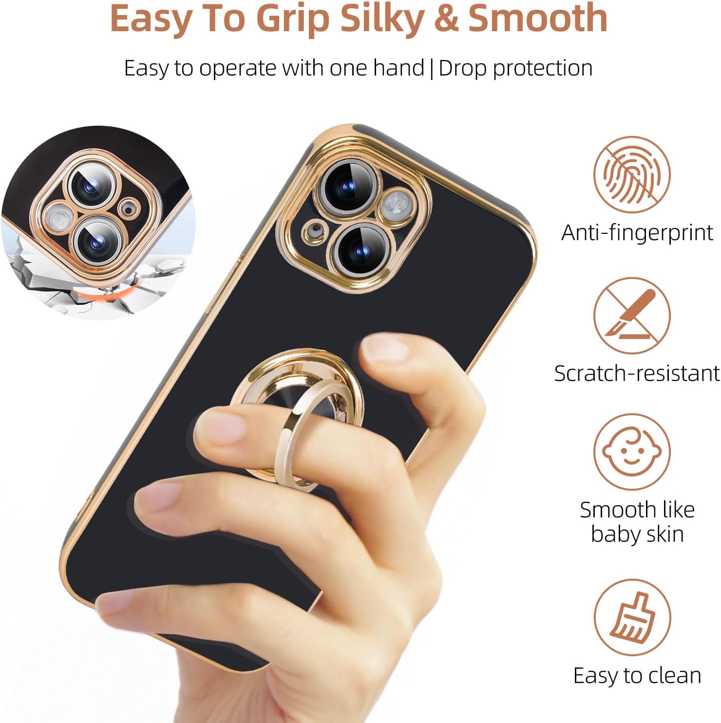 AuroraIce Funda para iPhone 15, iPhone 15, soporte magnético para automóvil compatible con anillo de 360, chapado en TPU suave, a prueba de golpes,