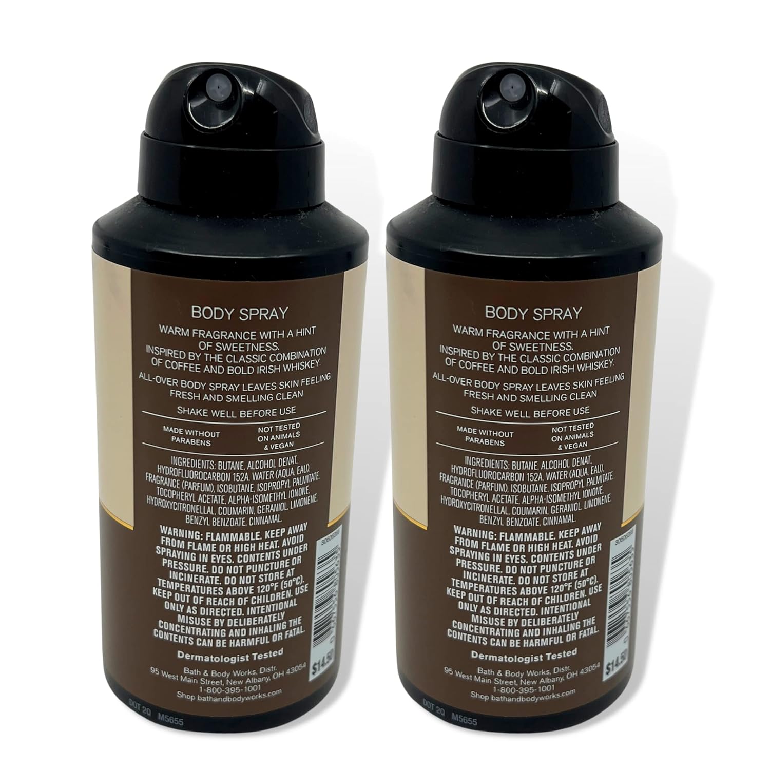 Bath & Body Works Spray corporal de café y whisky para hombre, paquete de 2 unidades de 3.7 onzas