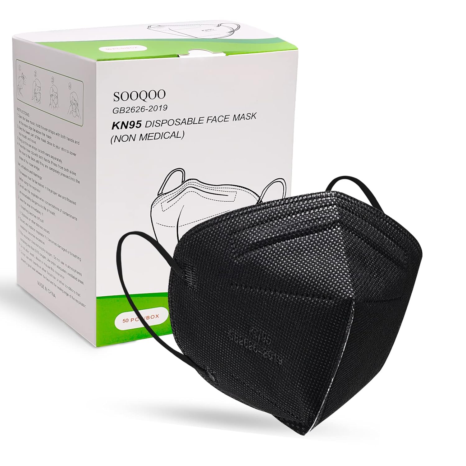 SOOQOO 50 mascarillas KN95 para Audlts (negro)