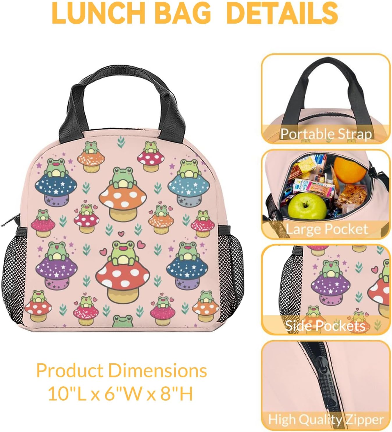 Lonchera de rana para niños, pequeñas bolsas de almuerzo aisladas, bonita lonchera reutilizable para adolescentes, niñas, niños, bolsas de almuerzo