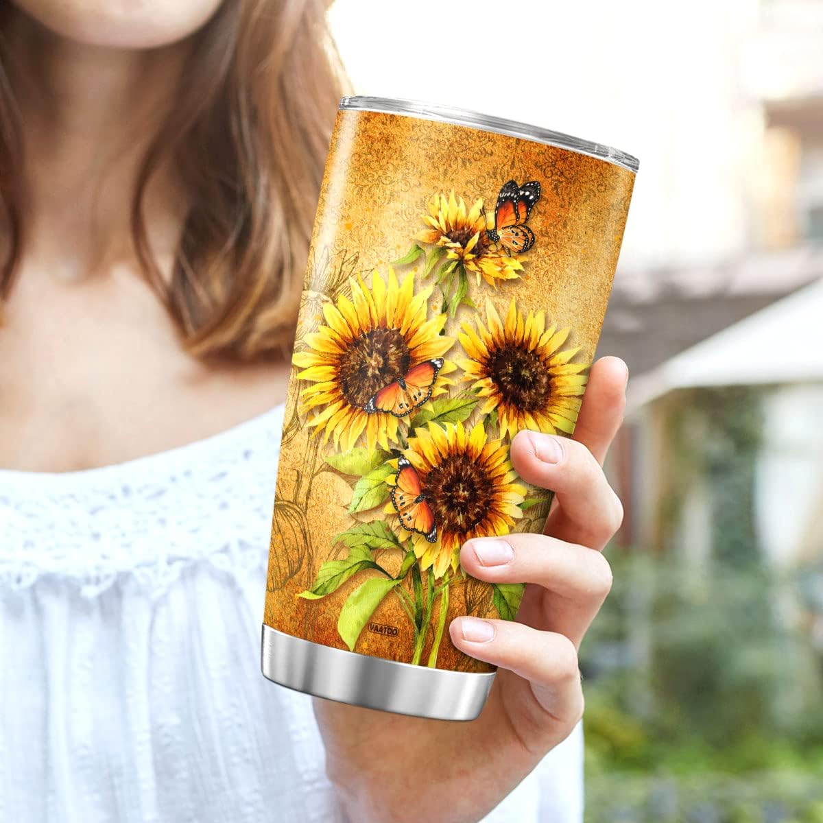 Vaso de café con girasol, taza de viaje floral con tapa, regalos de cumpleaños para mujeres, mamá, abuela, adolescentes, esposa, flores, taza