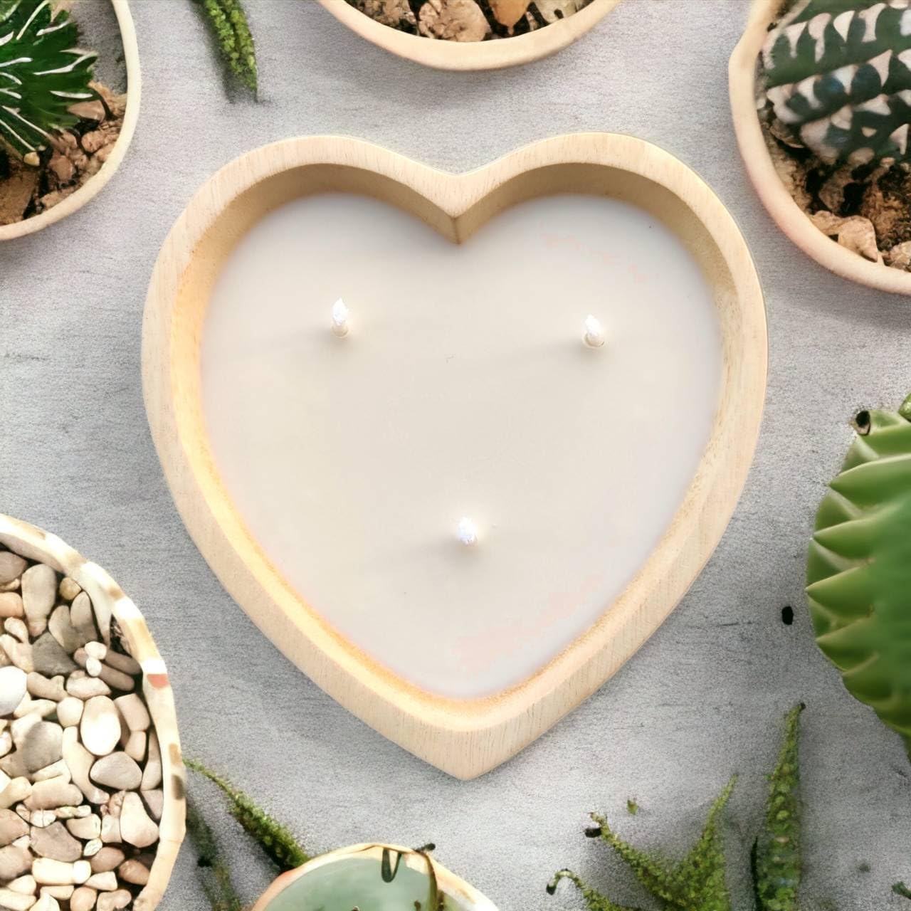 Vela de cuenco de madera en forma de corazón de 6 pulgadas con cera de soja, 3 mechas de 5 onzas, velas decorativas para aniversario, compromiso,