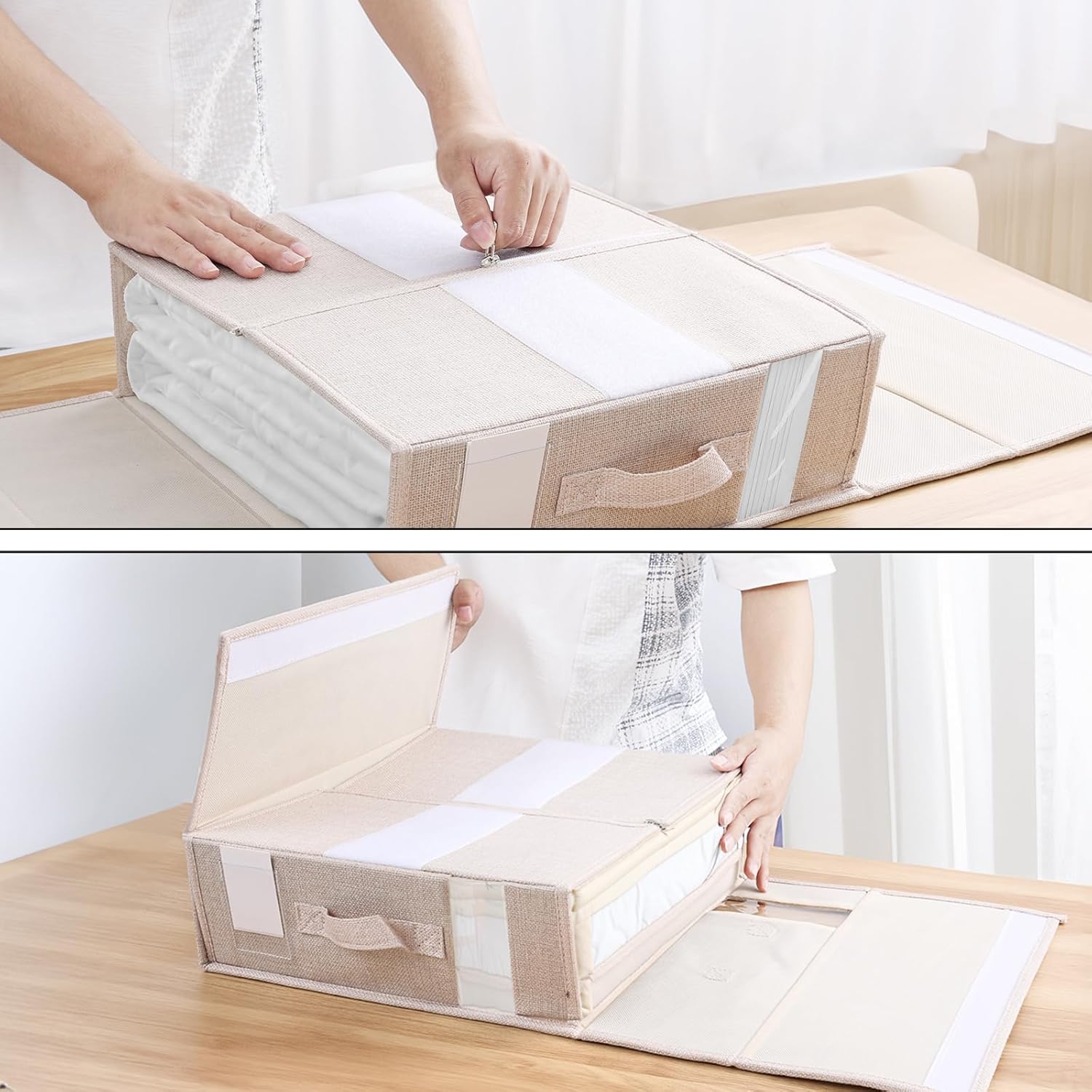 Paquete de 2 organizadores de sábanas y almacenamiento organizador de sábanas y mantas organizador plegable de sábanas de cama con ventanas XL
