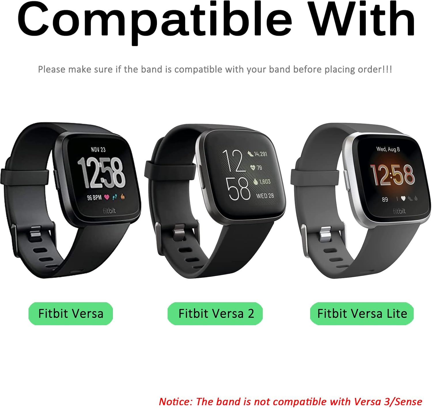 Miimall Compatible con Fitbit VersaVersa 2Versa LiteSE, correa de resina elegante y ligera de acero inoxidable, correa de repuesto para Fitbit