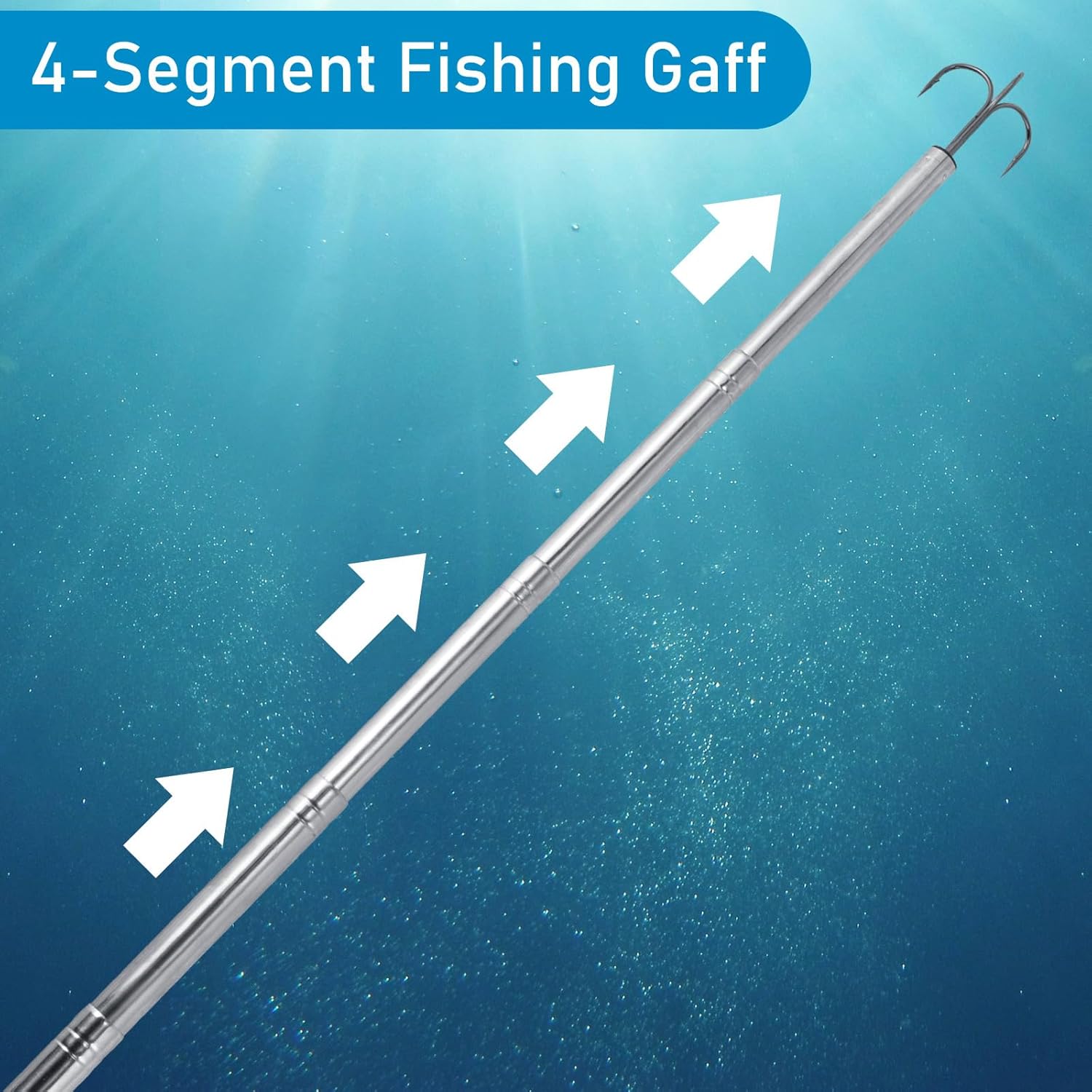 Gaff de pesca telescópica, Lanza de pesca de triple gancho de acero inoxidable, Poste telescópico de aleación de aluminio con gancho, Gaff de