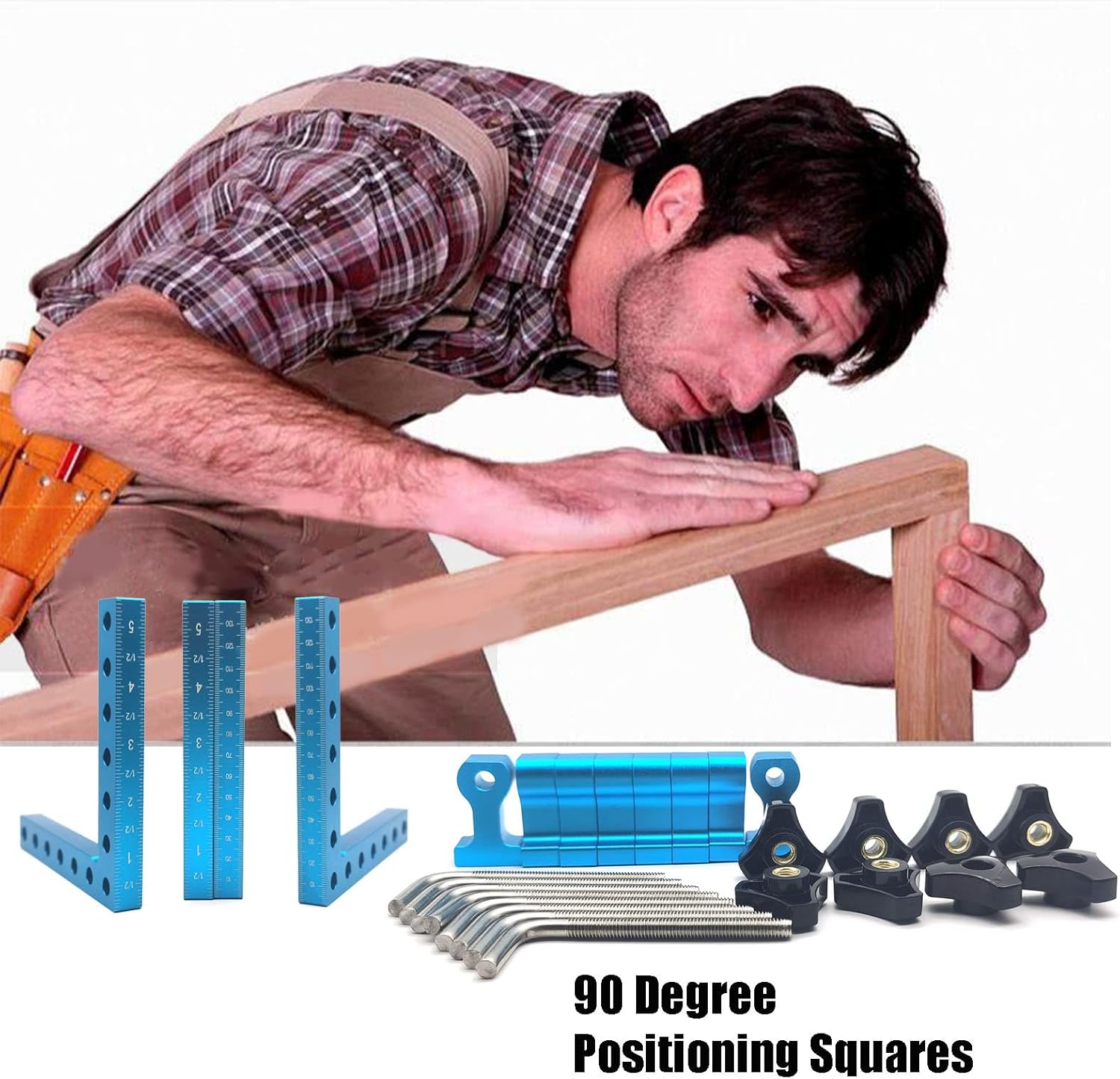 Cuadrados de posicionamiento de 90 grados de 5.5 x 5.5 pulgadas, cuadrados de ángulo recto con 8 abrazaderas, abrazadera de esquina tipo L de