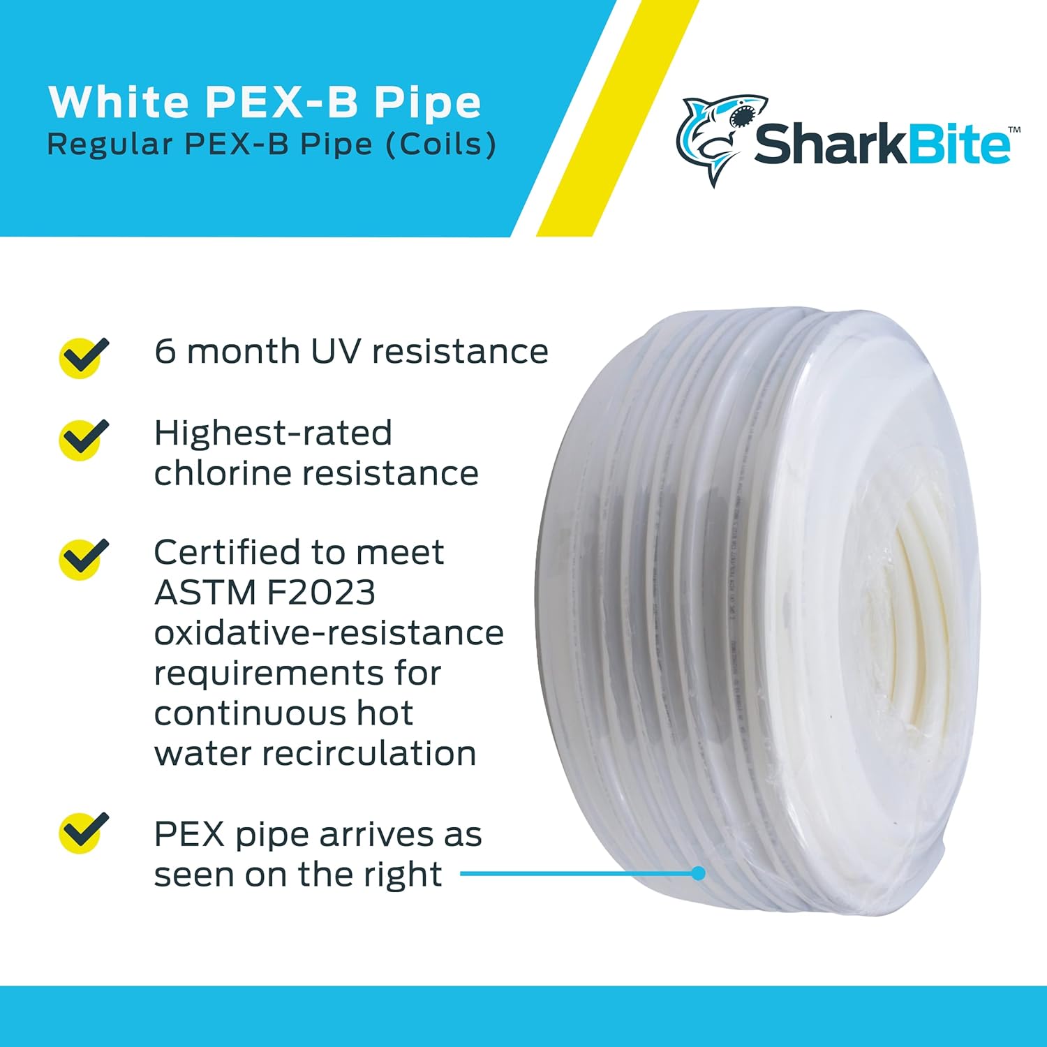 SharkBite – Tubería de agua flexible PEX blanca de 1 pulgada x 300 pies para fontanería, PEX-B, U880W300