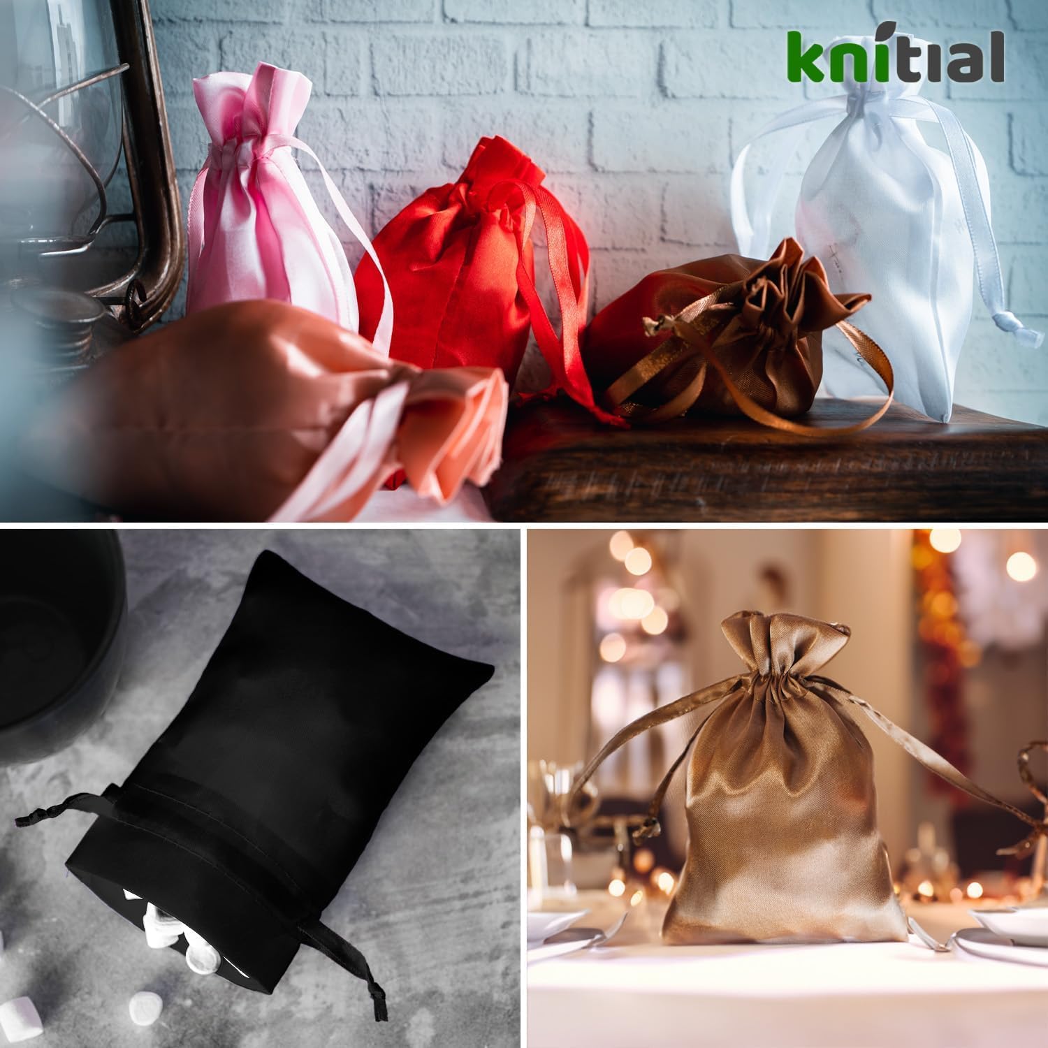 Bolsas de regalo de satén Knitial, bolsas de joyería, bolsas de regalo de boda con cordón,para baby shower, bolsas de regalo de Navidad, 50 por