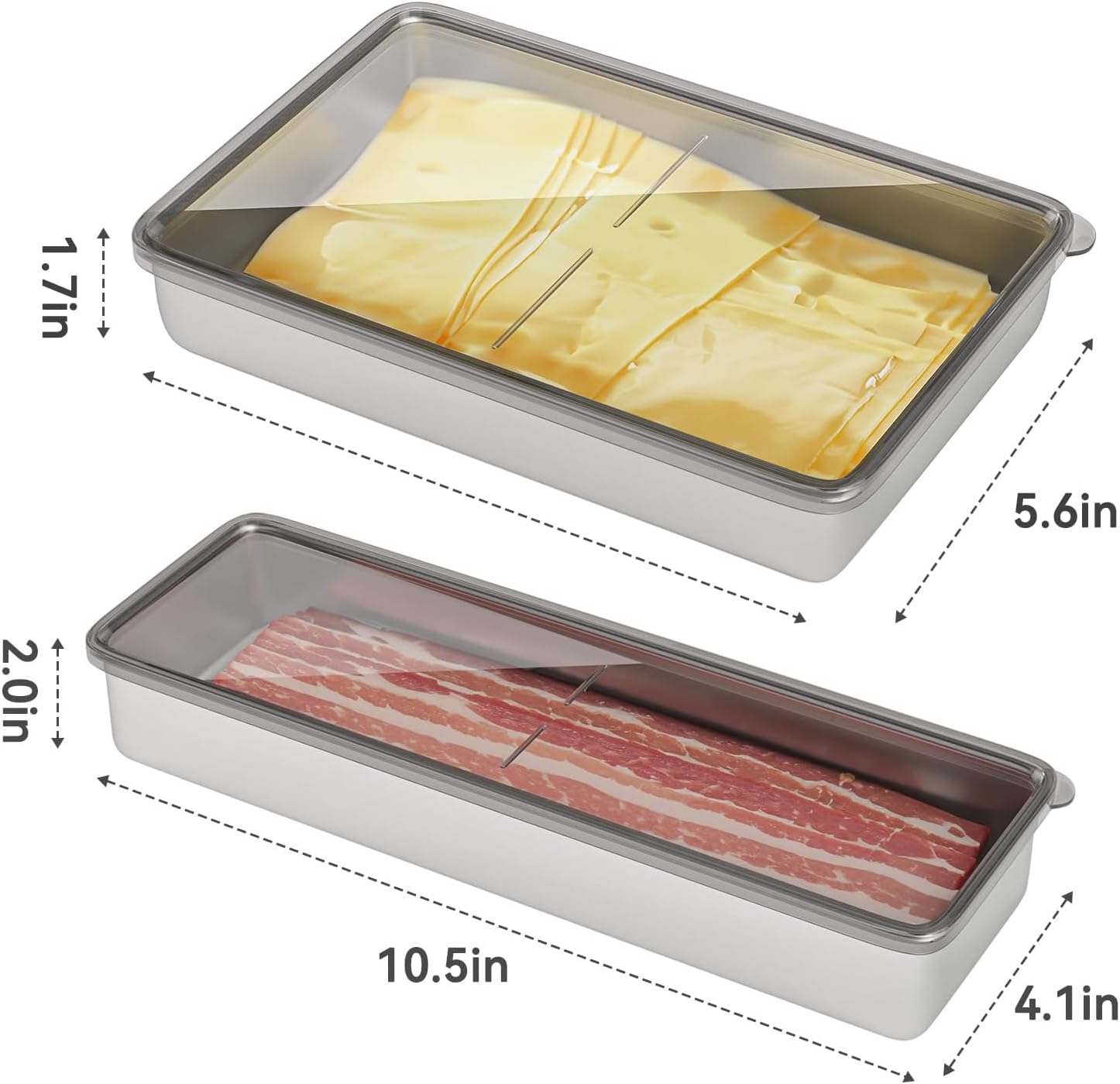 2 recipientes de tocino para refrigerador, recipientes herméticos de acero inoxidable 304 para almacenamiento de carne de delicatessen con tapa
