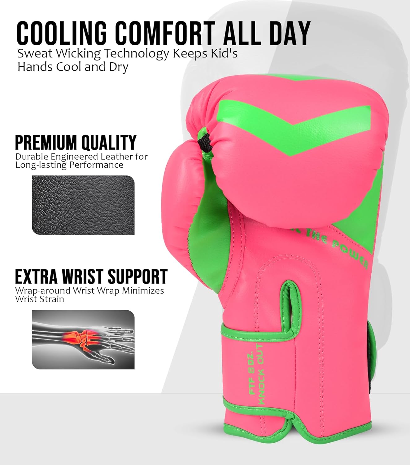 Exxact Sports Knockout – Guantes de boxeo juveniles para niños, guantes de boxeo de cuero duradero con protección acolchada para artes marciales