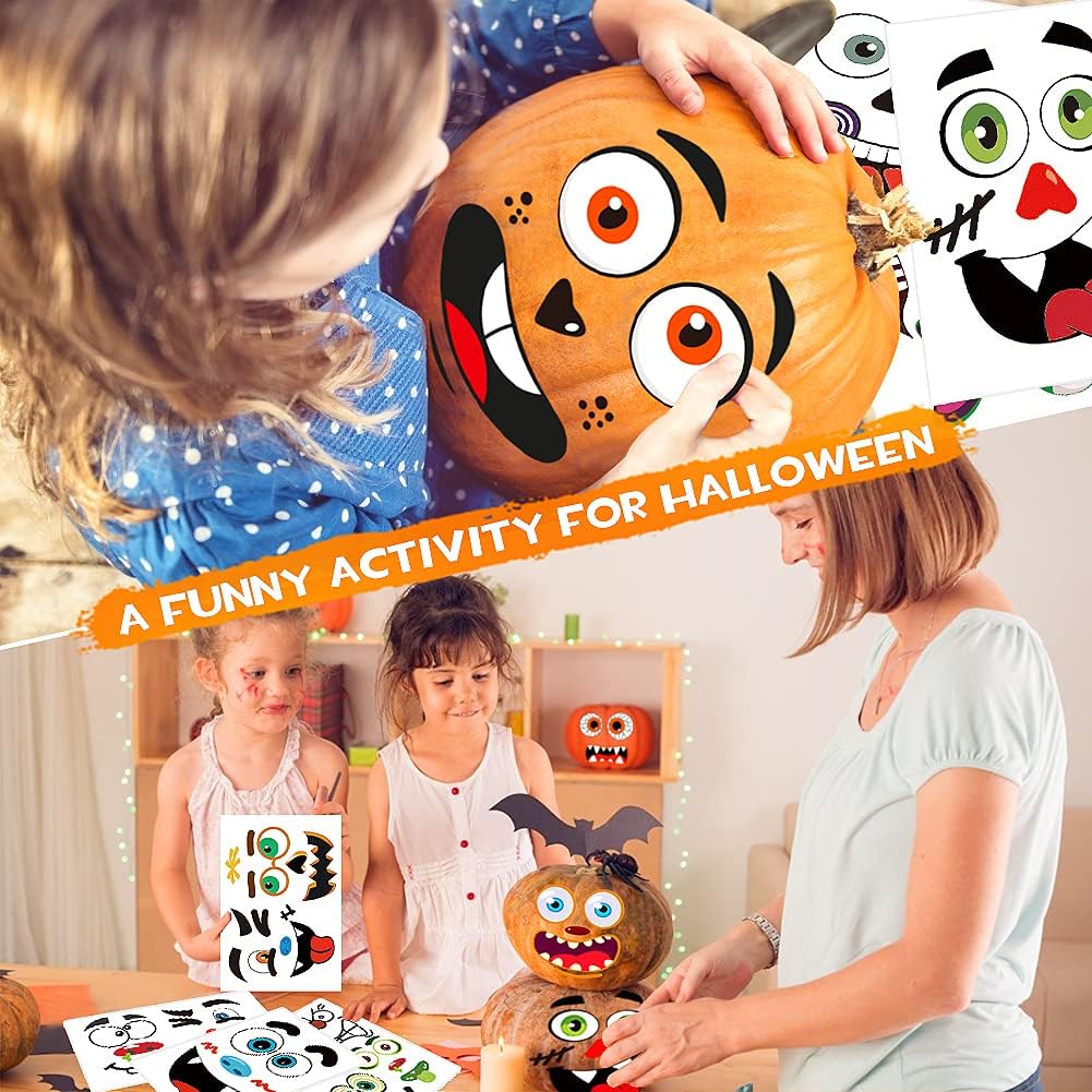 Calcomanías decorativas de calabaza de Halloween, 26 hojas, 56 calcomanías faciales en total, kit de manualidades de pintura de calabaza, decoración