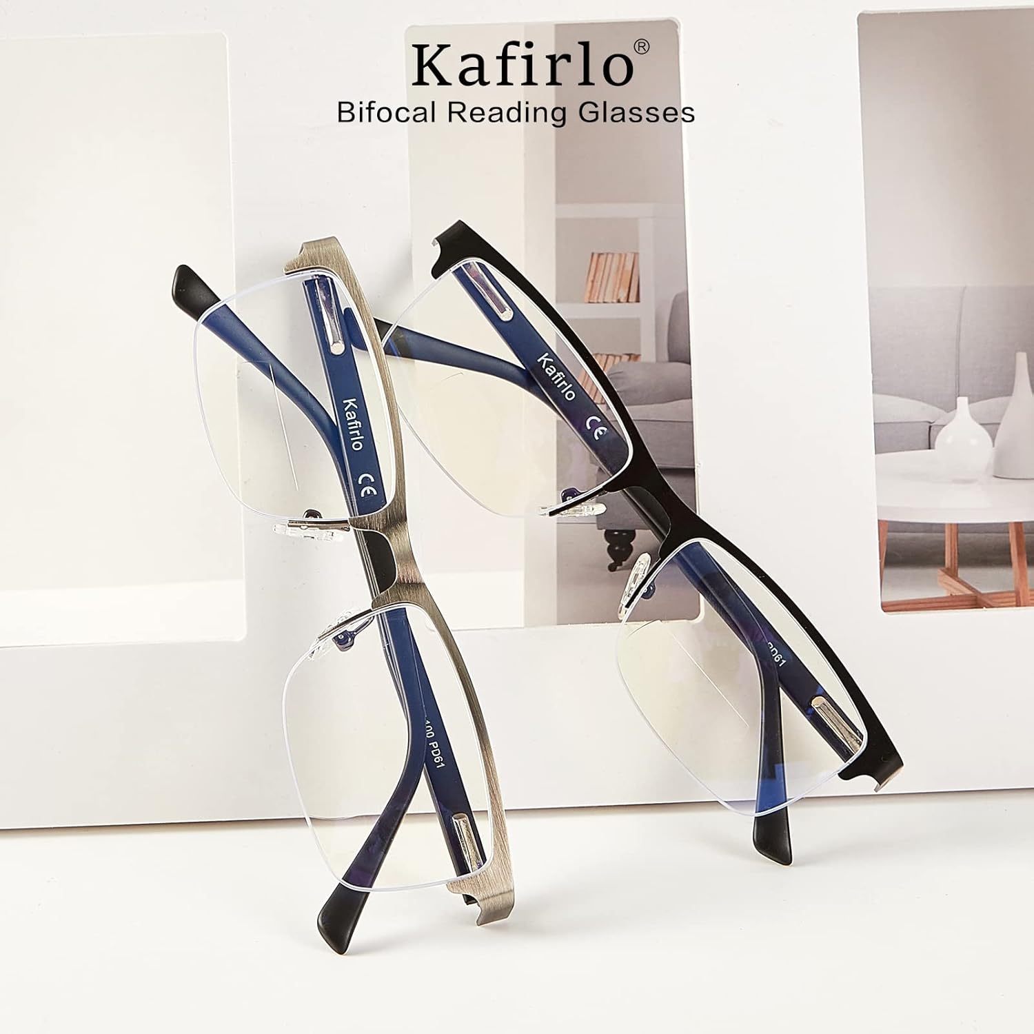 Gafas de lectura bifocales sin línea progresivas multienfoque hombres lector multifocal luz azul computadora marco de metal gafas