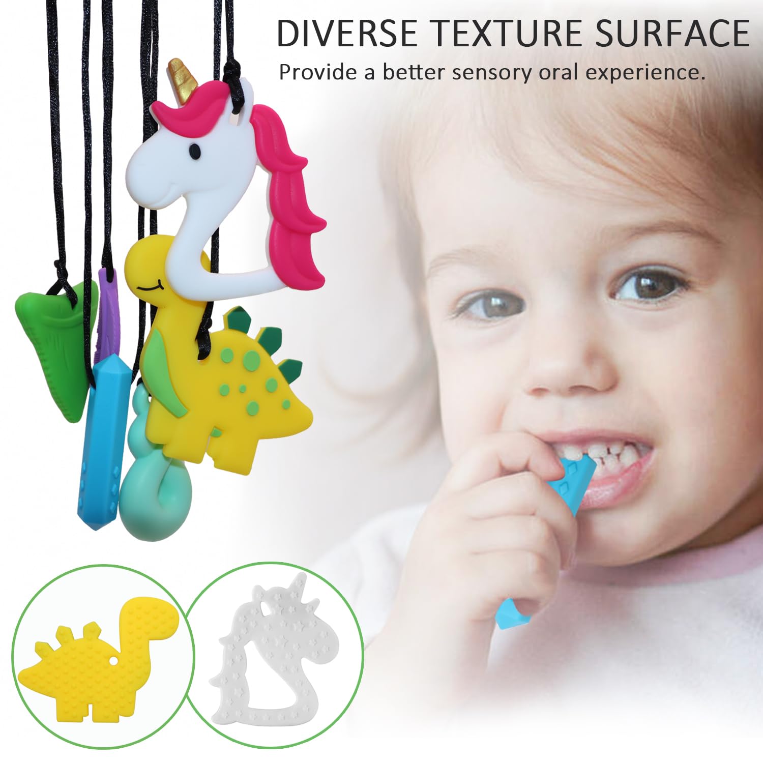 Collares masticables para niños sensoriales, paquete de 6 collares masticables para niños o niñas con TDAH o necesidades especiales, juguetes