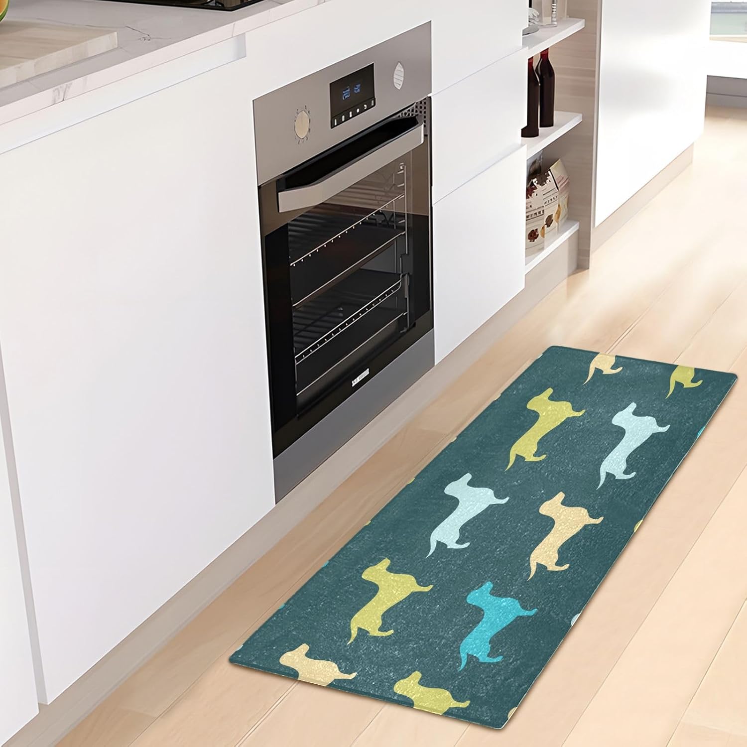 Joisal Tapete de baño absorbente verde con patrón de perro, cómodo tapete antideslizante, tapete de baño suave y duradero, 39 x 20 pulgadas