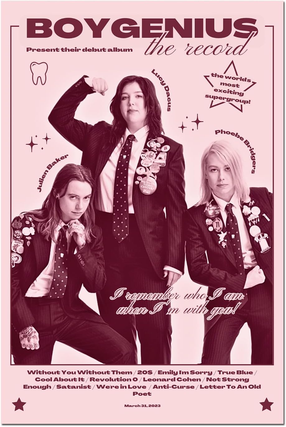 Boygenius – Póster de banda de rock, pósteres musicales, pinturas decorativas, póster vintage, arte de pared para sala de estar, sin marco, 16 x 24