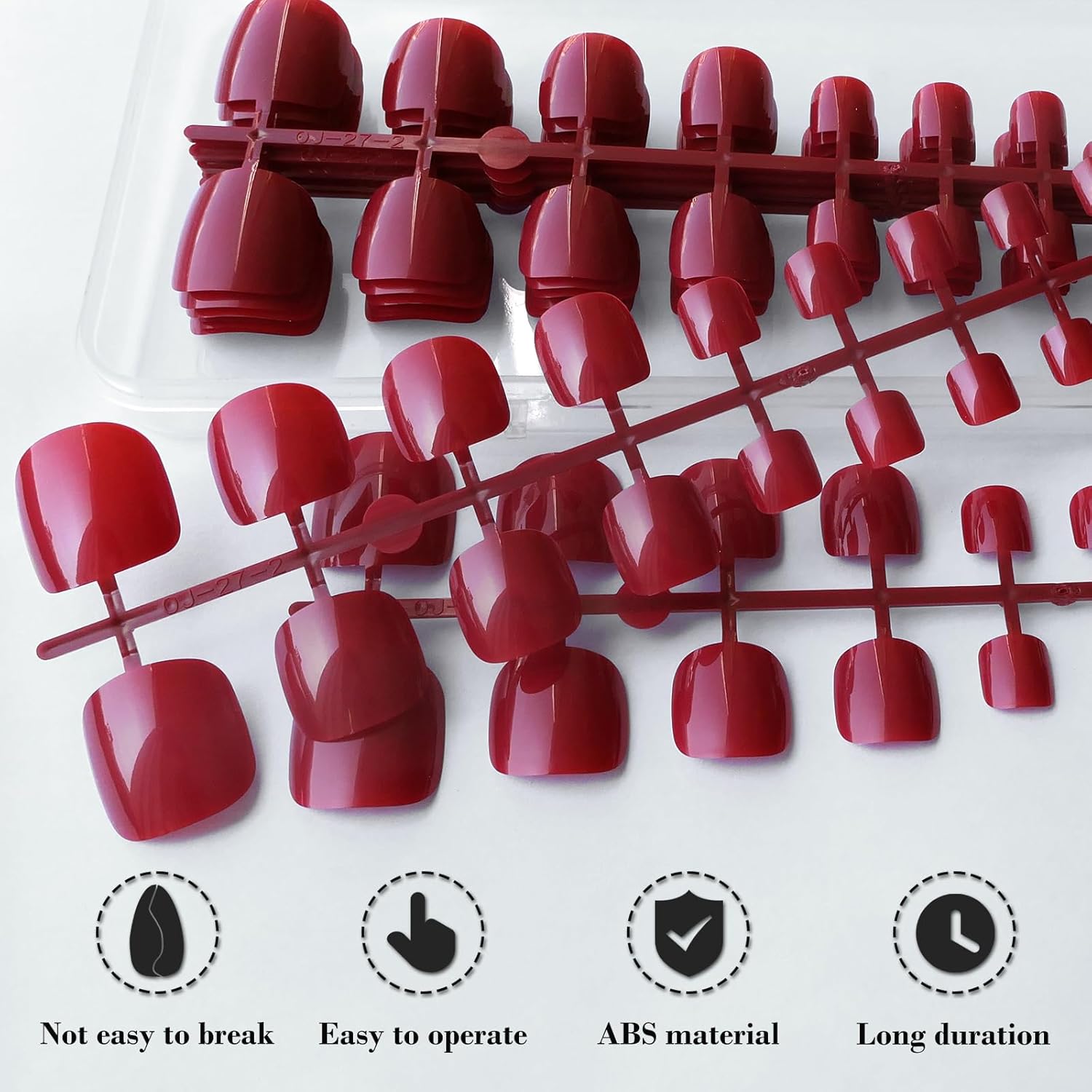 LoveOurHome Uñas postizas a presión de color rojo, cobertura completa, uñas postizas brillantes y cortas, cuadradas, 240 unidades, puntas acrílicas