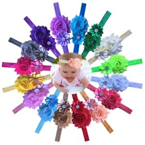 QandSweet Diademas para bebé niña con incrustaciones de flores poligonales para fotografía (paquete de 16), 16 unidades QandSweet Diademas para bebé niña con incrustaciones de flores poligonales para fotografía (paquete de 16), 16 unidades
