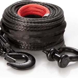 BUNKER INDUST Cuerda de cabrestante sintética + grillete de anillo en D + gancho de cabrestante, kit de repuesto de cable de cabrestante de 100 pies BUNKER INDUST Cuerda de cabrestante sintética + grillete de anillo en D + gancho de cabrestante, kit de repuesto de cable de cabrestante de 100 pies
