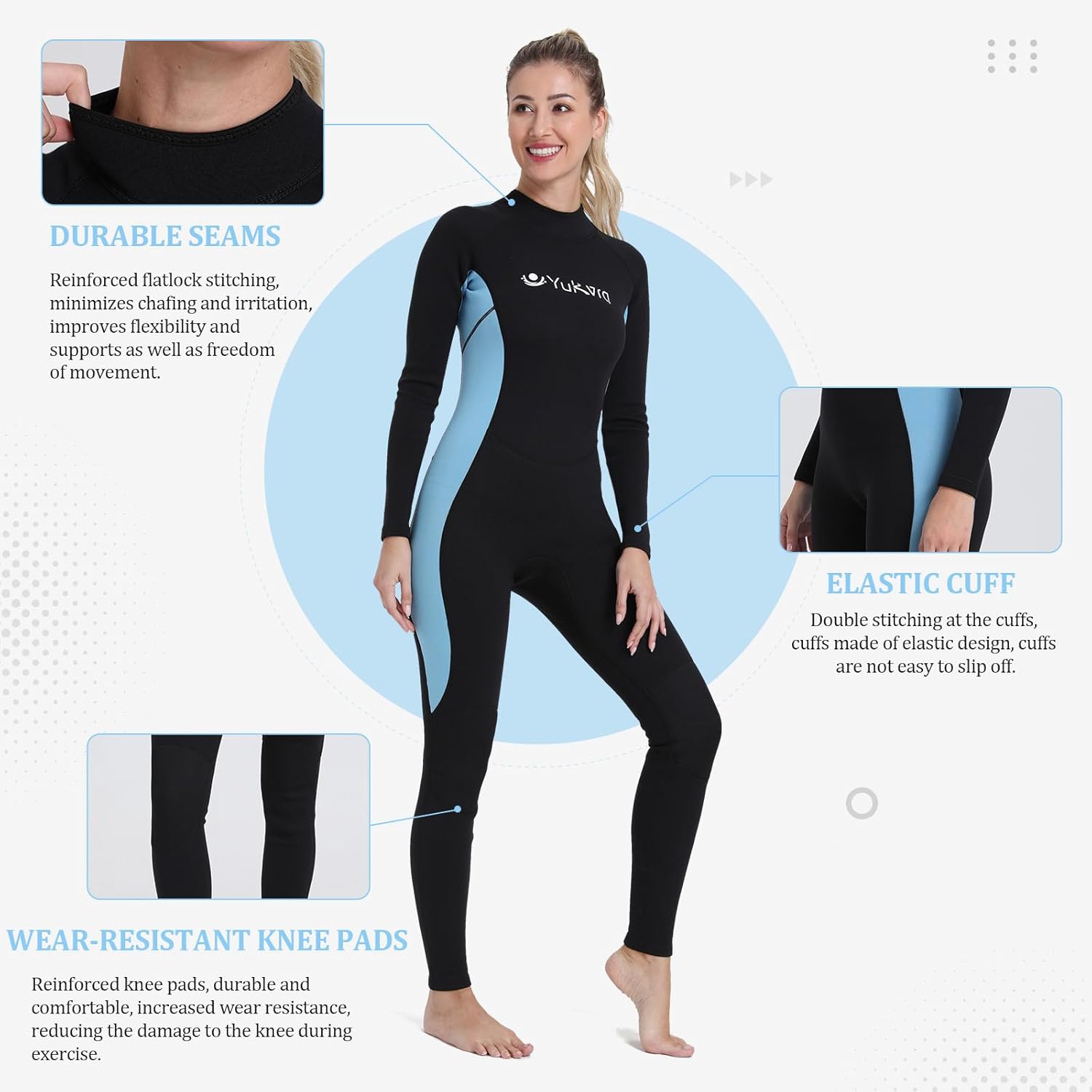 Yukvra Full Body Mens Women Wetsuit Long Sleeves Wet Suit 3mm Neoprene Jumpsuit for Diving Snorkeling Kayaking Surfing Water Sports